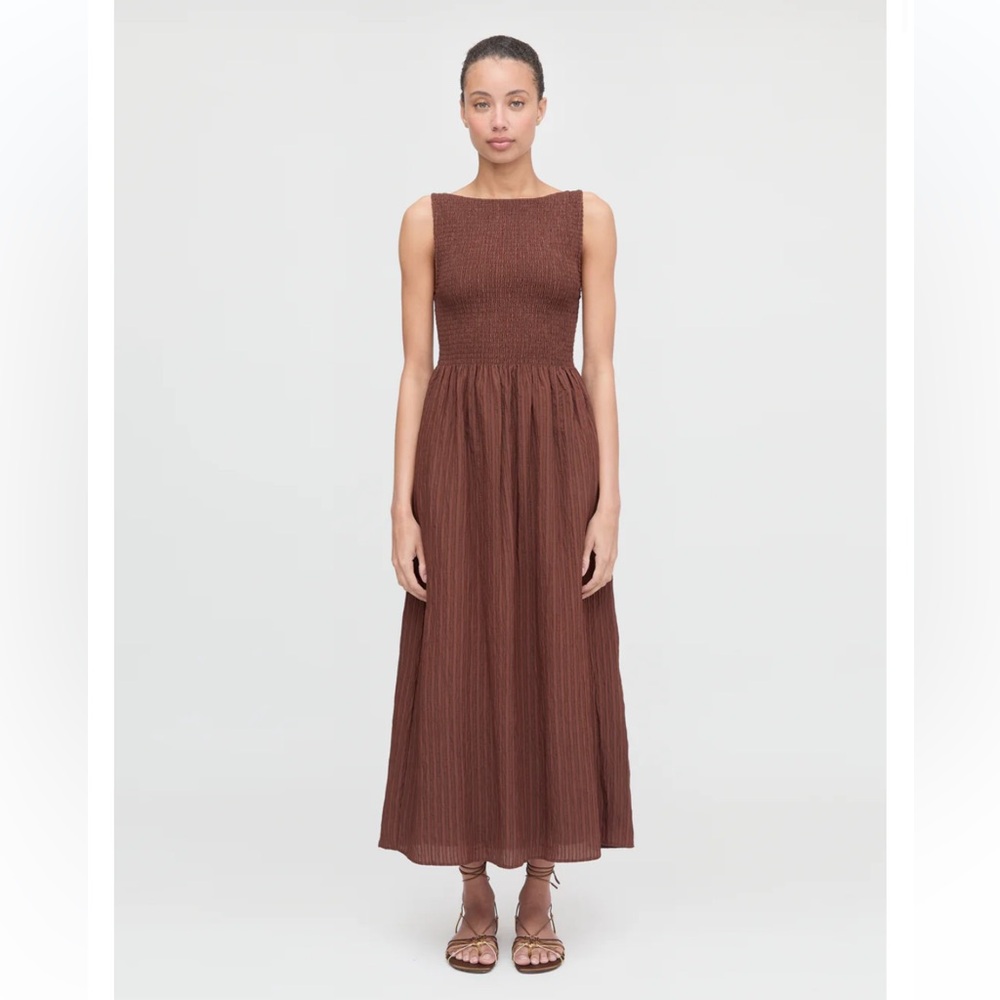 Hill House Cosima Nap Dress - Chocolate Tonal Seersucker